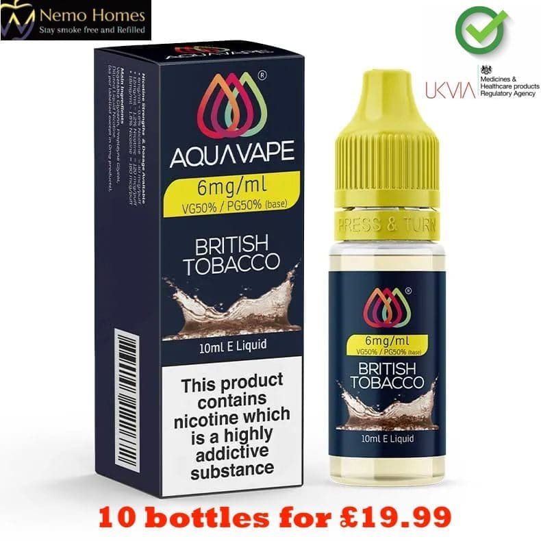 Aquavape British Tobacco 6mg 50:50 Eliquid - Nemo Homes Vape Shop